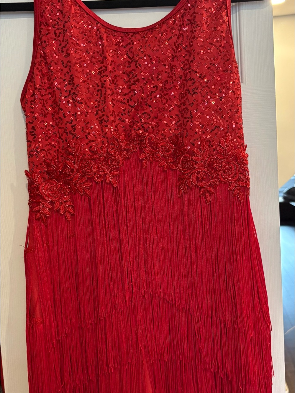 Weissman Red Sequin & Fringe Formal Dress